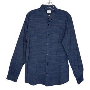 Selected Homme Shirt Men Medium Slim Blue Twill Button-up Classic Casual  Preppy